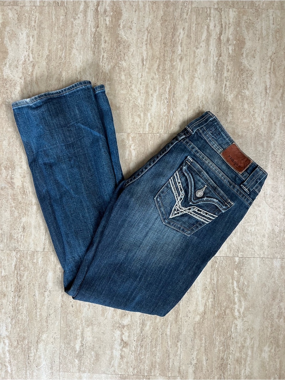 Vigoss Women's Distressed Blue Bootcut Jeans with Embroidered Pocket 9 / 30”